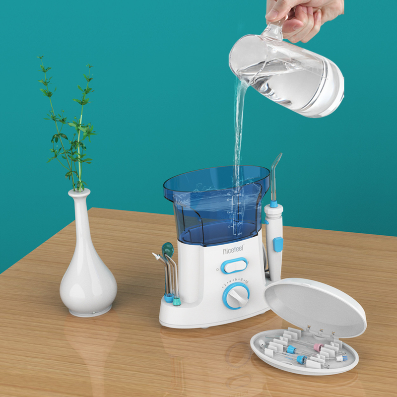 600ml Ρυθμιζόμενο ABS Water Dental Flosser Για Οικογενειακή Χρήση Oral Spa Λευκό Μπλε