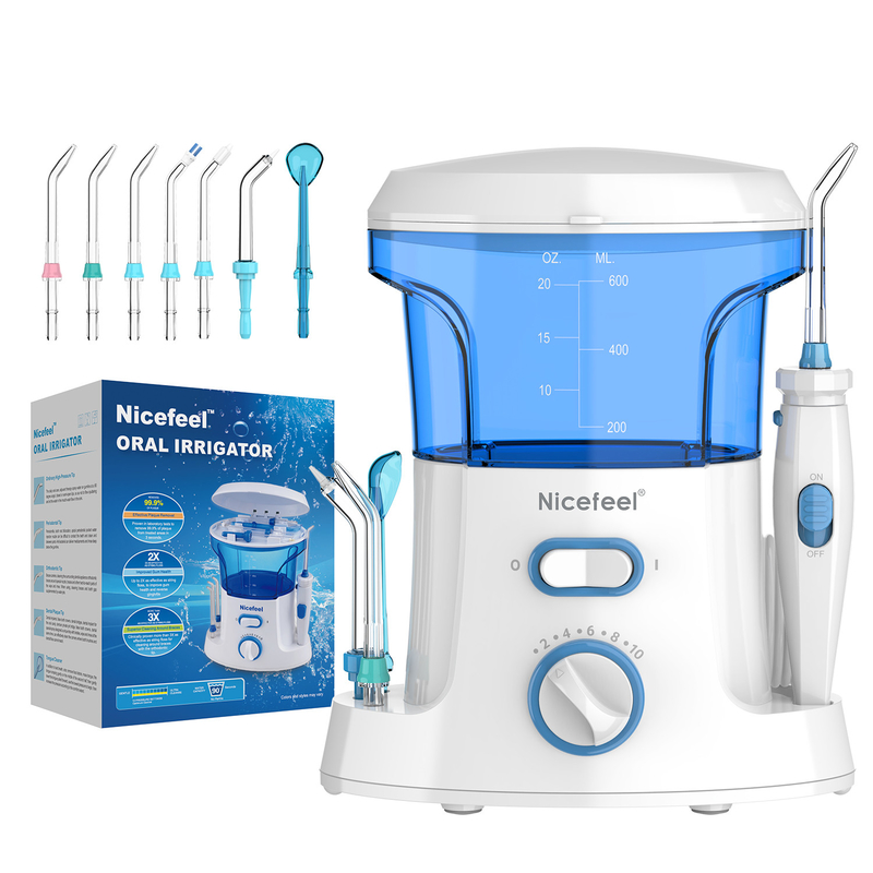600ml Ρυθμιζόμενο ABS Water Dental Flosser Για Οικογενειακή Χρήση Oral Spa Λευκό Μπλε